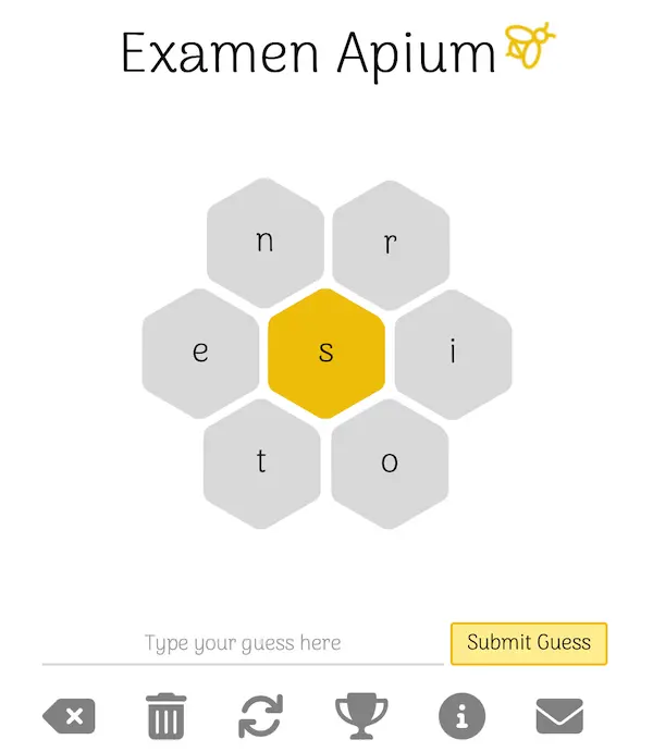  screenshot of Examen Apium, a Latin translation of the NYTimes Spelling Bee